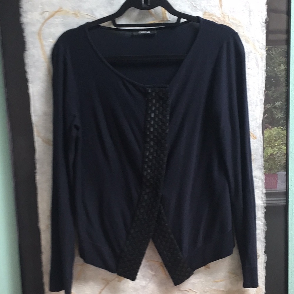 Carlisle Collection Leather Trim Sweater